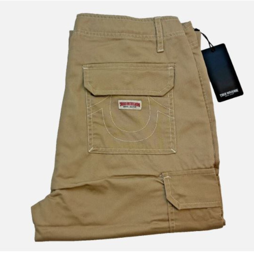 True Religion Size W33 L32 Cargo Men's Pants Travertine Color Beige Relaxed Fit